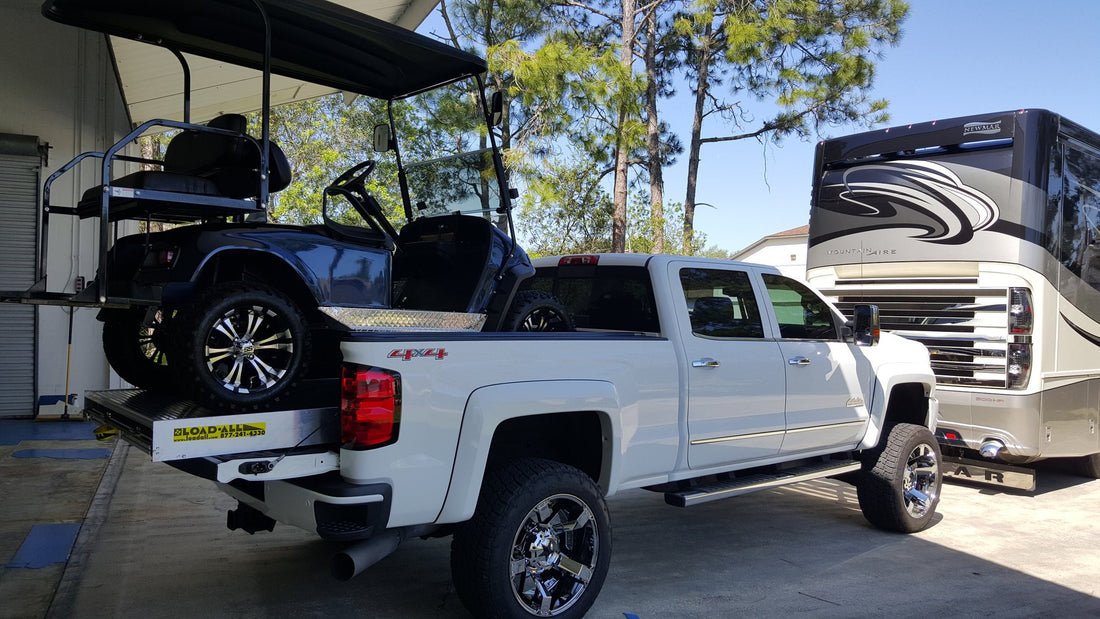 Leaving Nothing Behind - Motor-home towing Chevrolet with LoadAll & Golf Cart